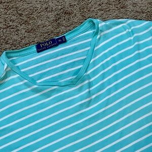 Polo Ralph Lauren Shirt Mens XL Fit Aqua Stripe Knit Casual Logo